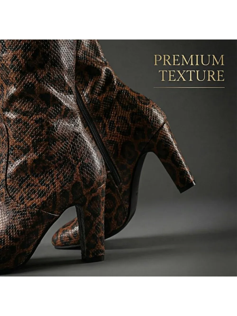 Women's Brown Thick Pointed Toe Chunky Heel Side Zipper Over The Knee High Boots
